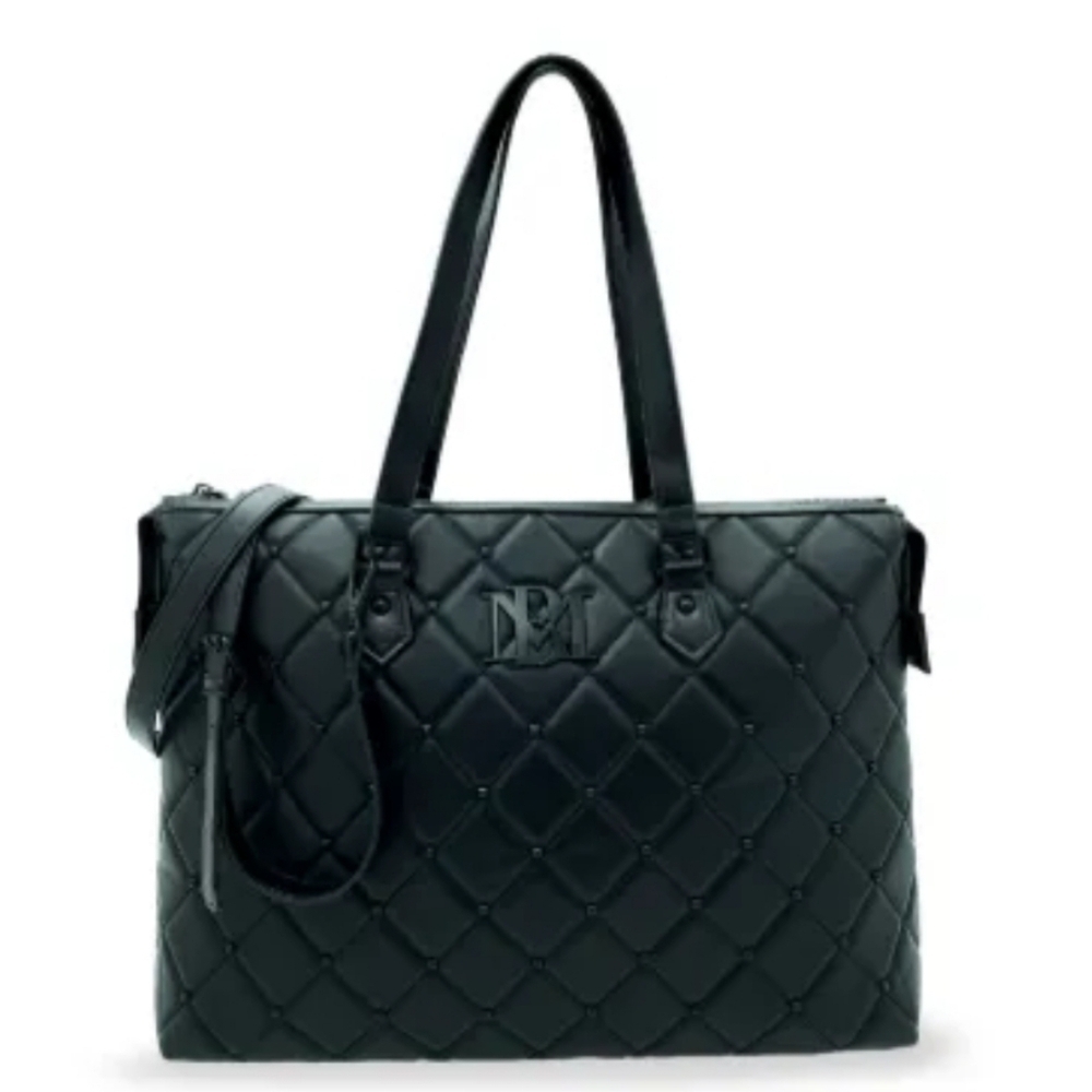 NWT Badgley Mischka Vegan Leather Elegant Black Quilted Tote Bag